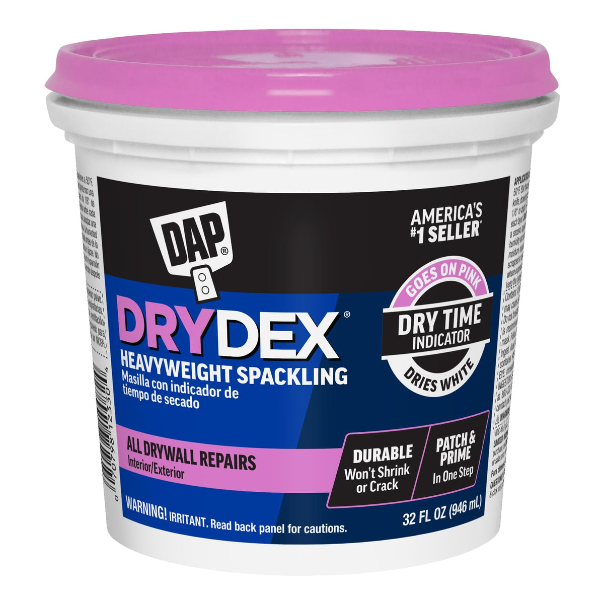 Dap Drydex Spackle Pasta para Resanar Interior y Exterior - 1 cuarto - Blanco