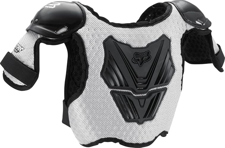 Fox Racing PeeWee Titan Youth Boys Roost Deflector MX/Off-Road/Dirt Bike Motorcycle Body Armor - Black/Silver / Medium/Large