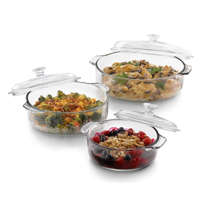 Libbey Baker's Premium Juego de Moldes de Vidrio con Tapa - Transparente - Juego de cazuela de 3 piezas