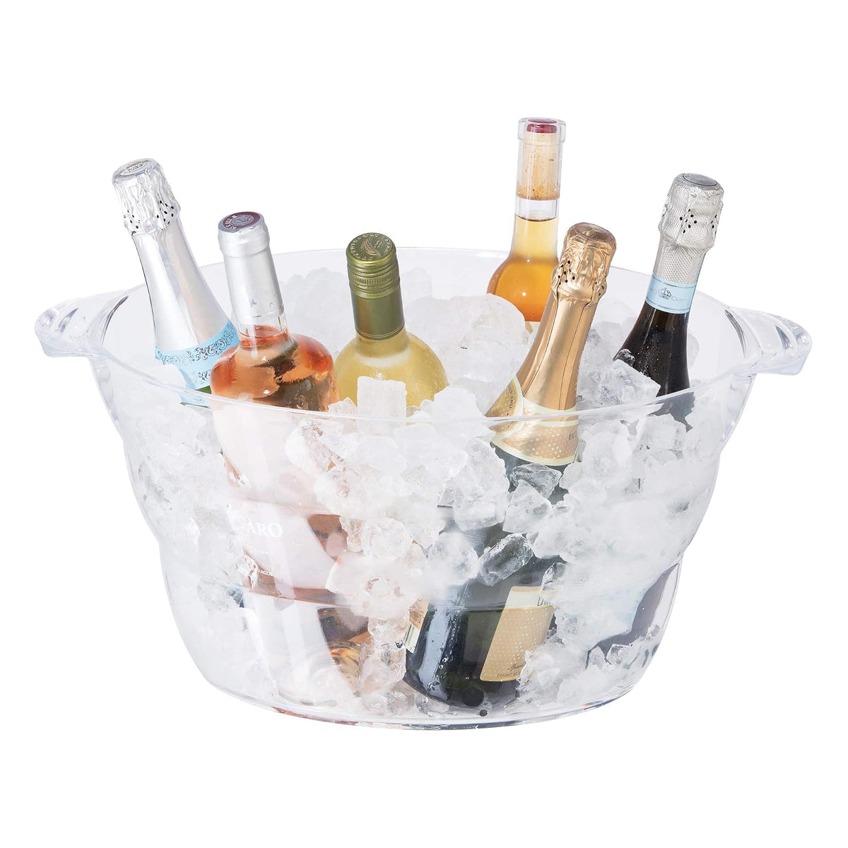 Oggi - tina ovalada acrílica para fiestas, enfriador de bebidas transparente con asas, enfriador de vino, enfriador de cerveza, tinas de fiesta ideales para bebidas, uso de tina de hielo para barras