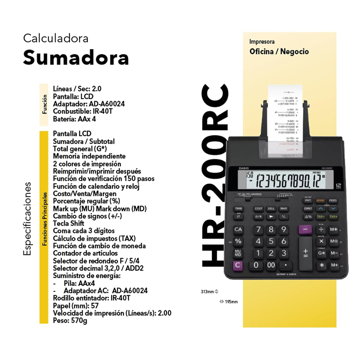 Casio Calculadora con Impresora HR-170RC