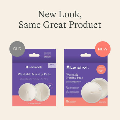 Lansinoh - Pads de Lactancia Lavables, Hechos con Viscosa de Bambú Orgánico, con Bolsa de Lavado, 10 Unidades