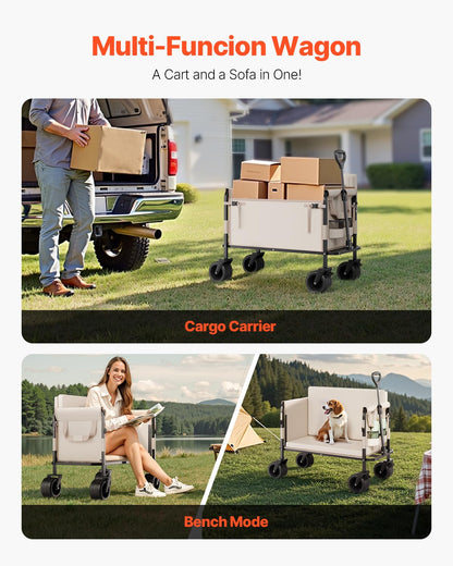 VEVOR - Carrito Plegable 2 en 1, con Capacidad de 250 kg y 220 l, se Convierte en Banco, con asa Ajustable, Ideal para Exteriores, Compras, Camping y jardinería.