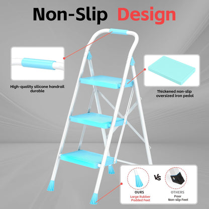 Taburete Plegable Plegable para el hogar, Adultos, Cocina, 3 escalones, Alto y Resistente con pasamanos, escaleras de Escalera, escaleras de Escalera Extensible para Interiores y Casas de 600 Libras