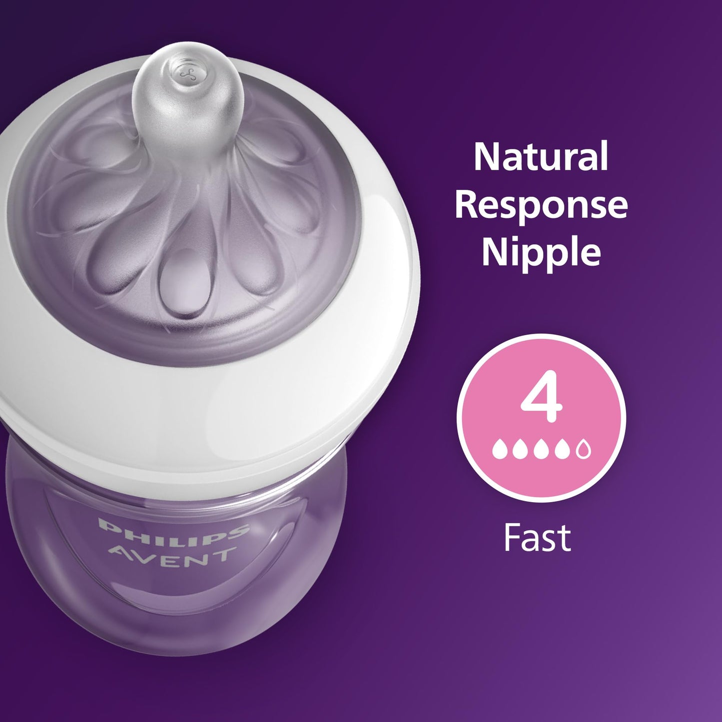 Philips AVENT Biberón natural con pezón de respuesta natural, transparente, 11 onzas, paquete de 4 unidades, SCY906/04
