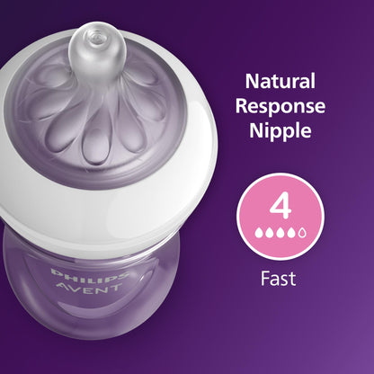 Philips AVENT Biberón natural con pezón de respuesta natural, transparente, 11 onzas, paquete de 4 unidades, SCY906/04