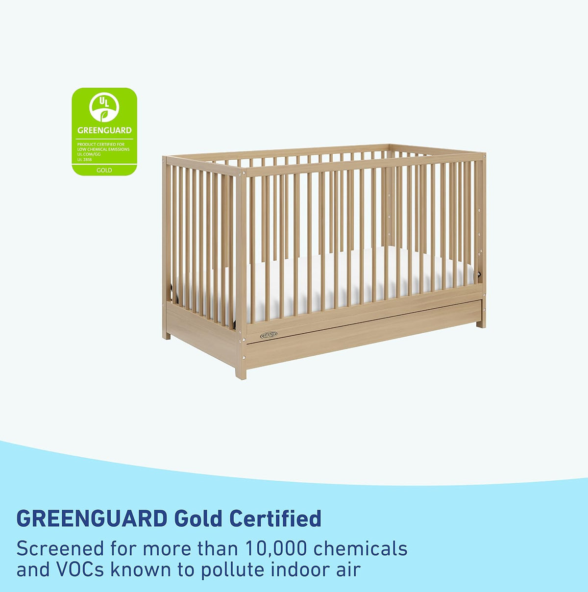 Graco Teddi Cuna convertible 5 en 1 con cajón (Natural) - Certificación GREENGUARD Gold, cuna con cajón combo, cajón de almacenamiento de tamaño completo