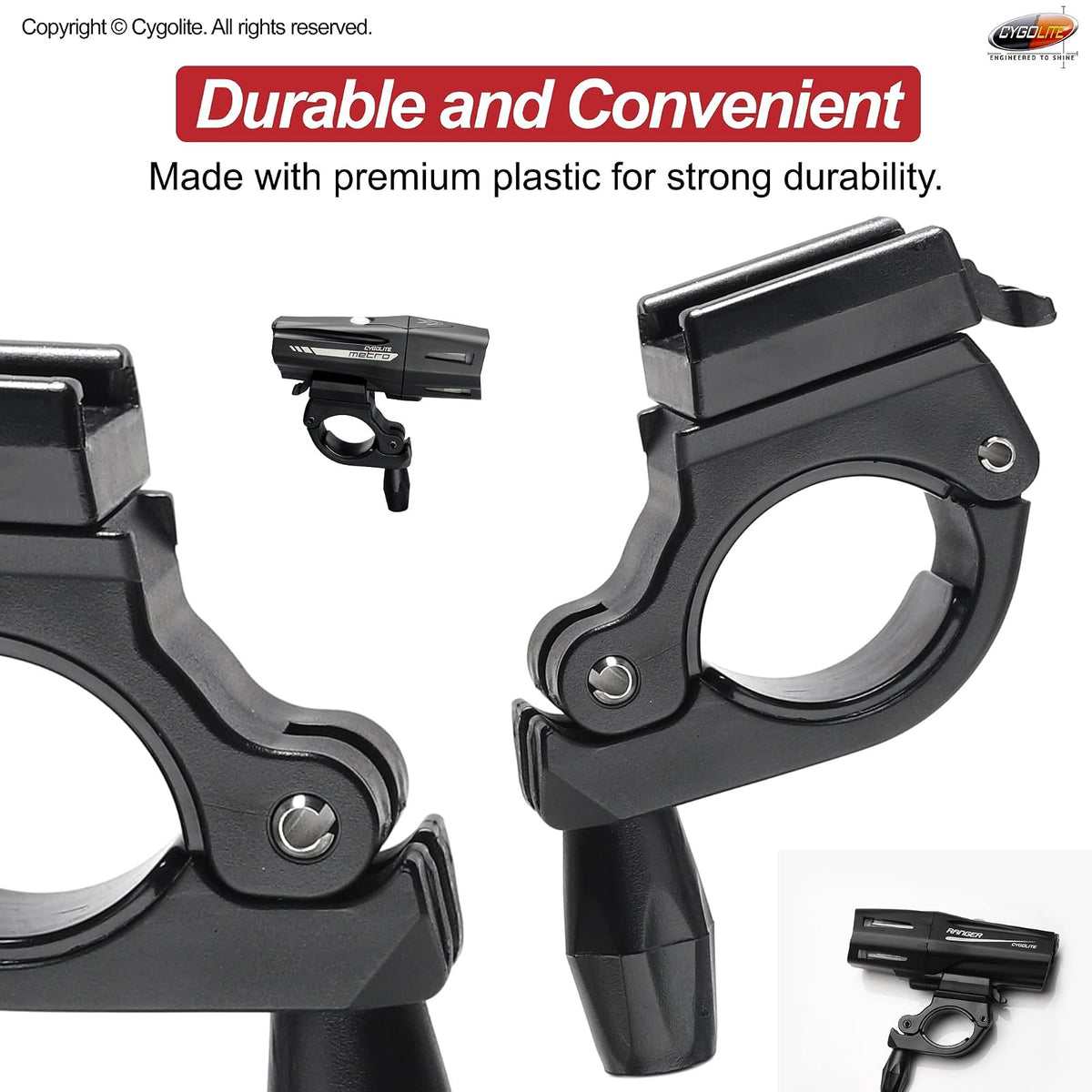 Cygolite Soporte de manubrio de 22 a 32 mm para Todas Las Luces de Bicicleta de la Serie Ranger, Metro y Streak, diseñado para manubrio de Bicicleta de 22 a 32 mm de diámetro, Soporte Genuino