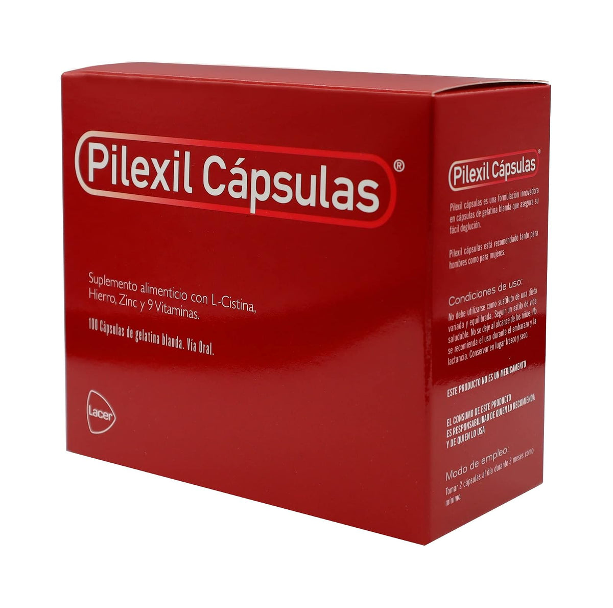 Pilexil Cápsulas de Gelatina Blanda caja c/100 | Detiene caída de pelo, fortalece, L-Cisitina, Hierro, Zinc, 9 vitaminas