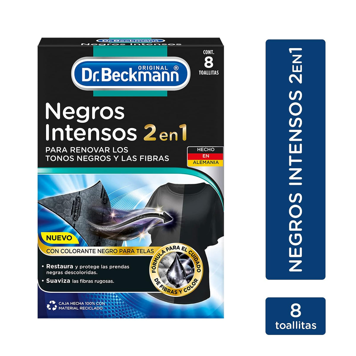 Dr. Beckmann, Quitamanchas Intenso Multiusos, en Polvo, para Ropa Blanca y Color, con Oxígeno Activo + Toallitas Negros Intensos, Renueva los Tonos Negros y las Fibras