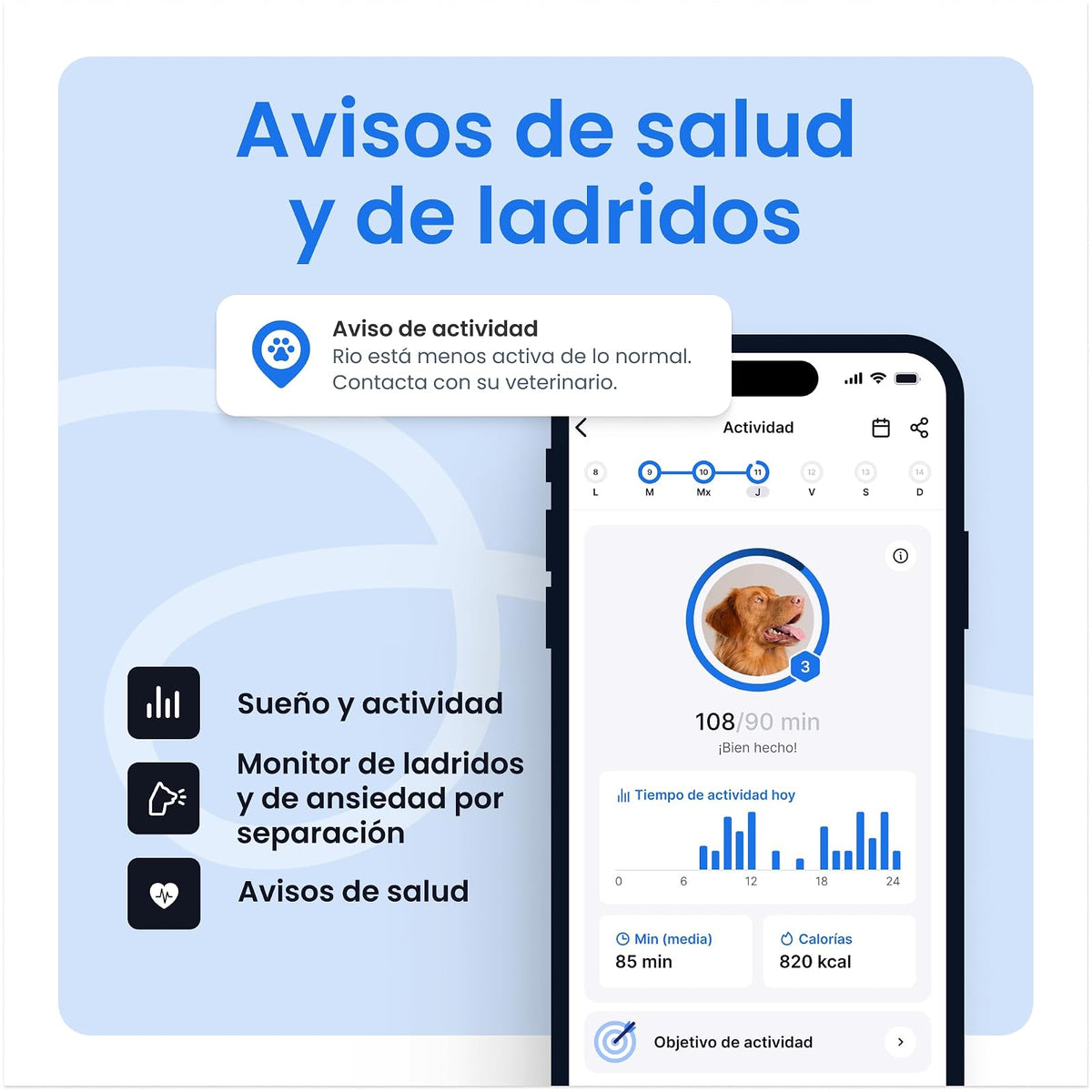 Tractive Rastreador GPS para Mascotas | GPS para Perro Inteligente con Valla Virtual | Monitoreo de Frecuencia Cardíaca y Respiratoria | Detección de Ladridos | Se Acopla al Collar (Menta)