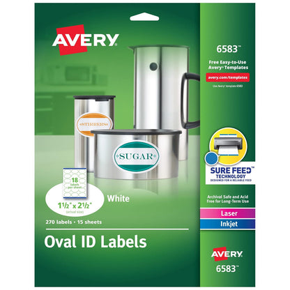 Avery 06583 Etiquetas Ovaladas Blancos para Impresora Láser E Inkjet, 270 Etiquetas