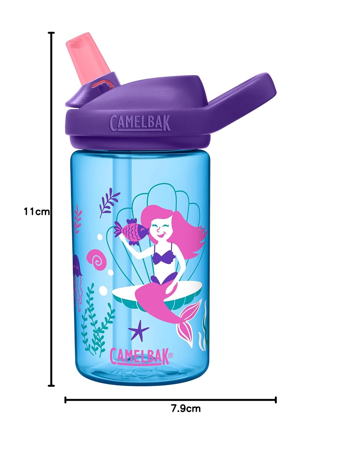CamelBak Botella de agua Eddy+ para niños de 14 onzas con Tritan Renew, popote, a prueba de fugas, sirenas mágicas