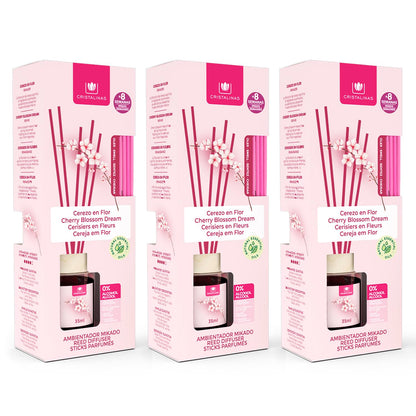 Cristalinas Ambientador de Cañas Ratán 40ml Difusor sin Alcohol - Cerezo - 3 pzas