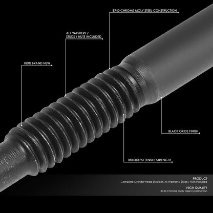 DNA Motoring Juego de Tuercas de Cabeza Cilíndrica LEPOW-015, 12 Puntos, para Chevy LS1, LS3, LS6, L98, Negro