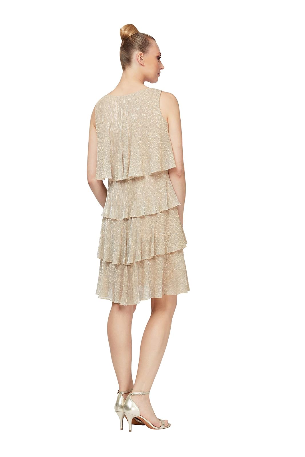 S.L. Fashions Vestido de cóctel Escalonado con Correa de joyería para Mujer (Petite y Regular)