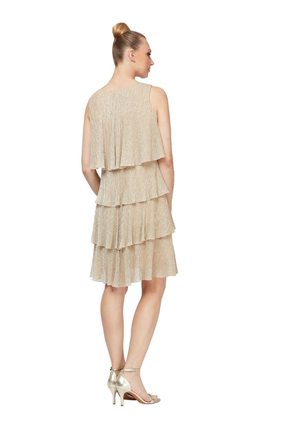 S.L. Fashions Vestido de cóctel Escalonado con Correa de joyería para Mujer (Petite y Regular)