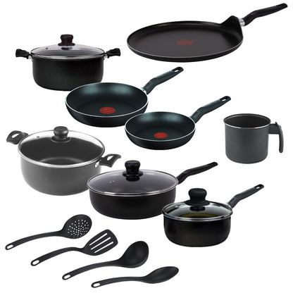 T-fal Batería de Cocina Family Cook Antiadherente Gris - 15 piezas