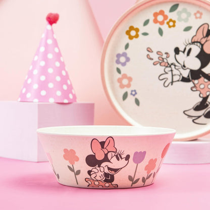 Zak Designs - Juego de vajilla para niños de Disney de 3 piezas, plato de bambú de melamina duradero y sostenible, tazón y vaso son perfectos para cenar con la familia (Minnie Mouse)