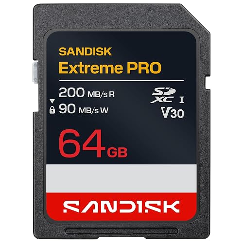 SANDISK - Tarjeta SD Extreme Pro SD UHS-I de 64 GB, hasta 200 MB/s de | Tarjeta SDXC UHS-I U3 con velocidad de lectura de 200 MB/s y capacidad de 64 GB para video 4K, fotografía en ráfaga y