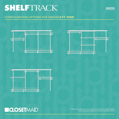 ClosetMaid ShelfTrack - Organizador de clóset Ajustable, Blanco, 5 to 8 Feet, 1