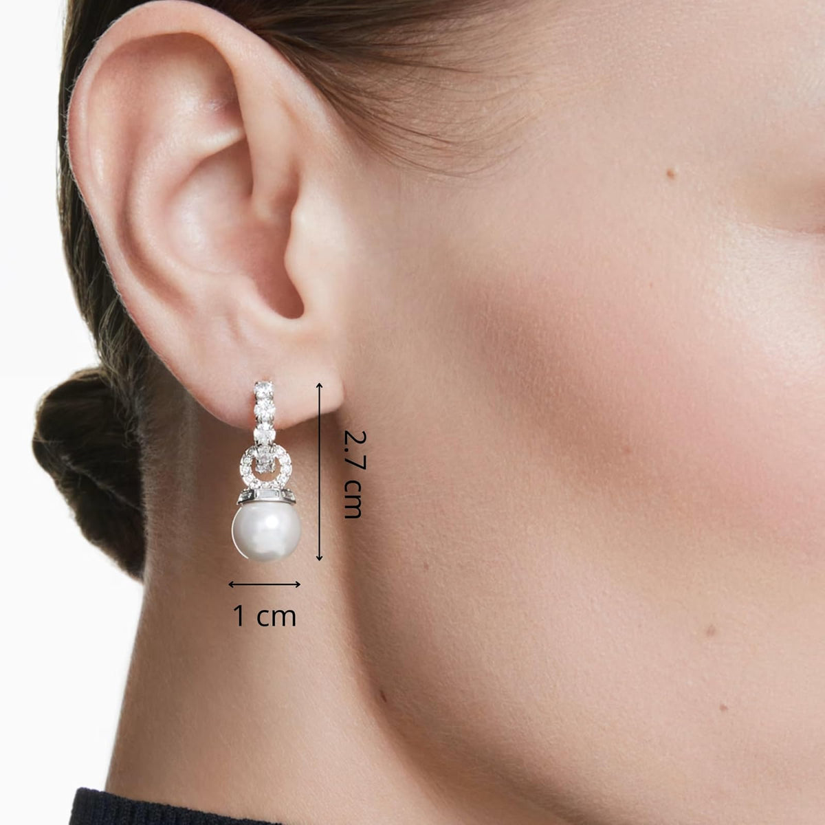 Swarovski Aretes Matrix, Perla de cristal, Talla redonda, Blancos, Baño de rodio