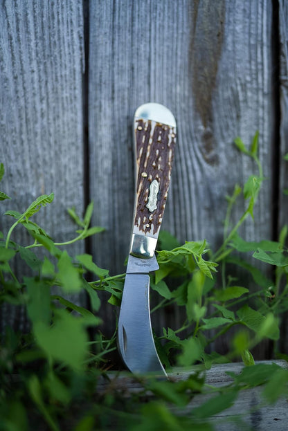 Uncle Henry Next Gen Staglon 16UH Hawkbill - Cuchillo Plegable de 7 Pulgadas con Hoja de Acero Inoxidable de 3 Pulgadas y Mango de Staglon para Caza, Camping y EDC