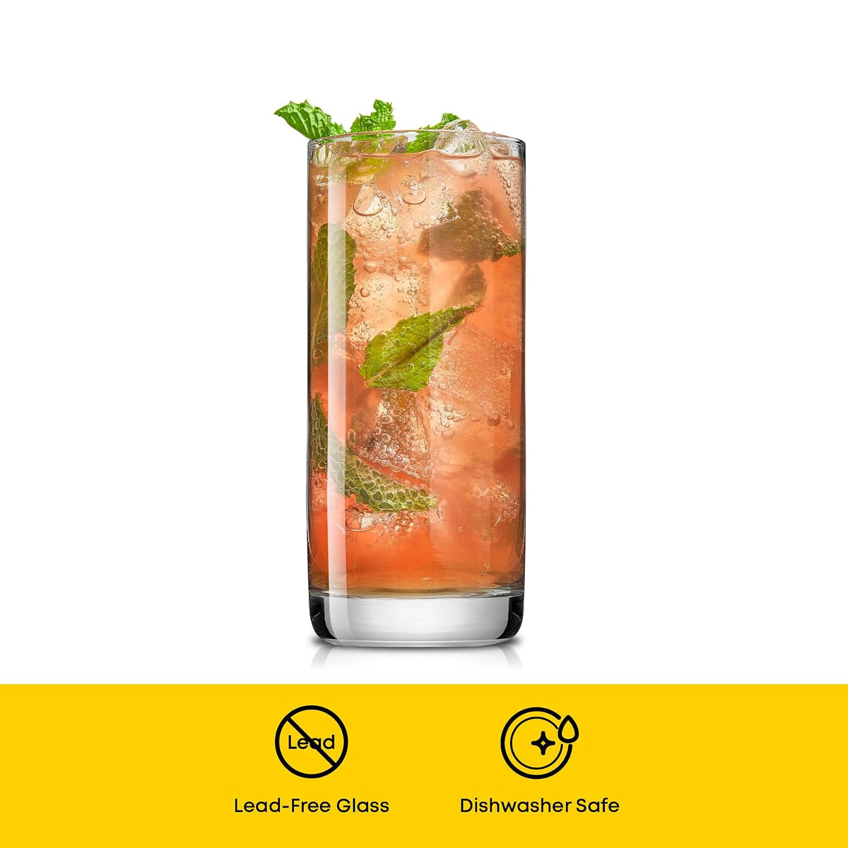 JoyJolt Faye - anteojos de bola de 13 onzas, juego de 6 piezas de vidrio alto Vasos de vidrio sin plomo. Juego de vasos de agua, tazas de vidrio Mojito, vidrio de bar Tom Collins y vaso de cóctel