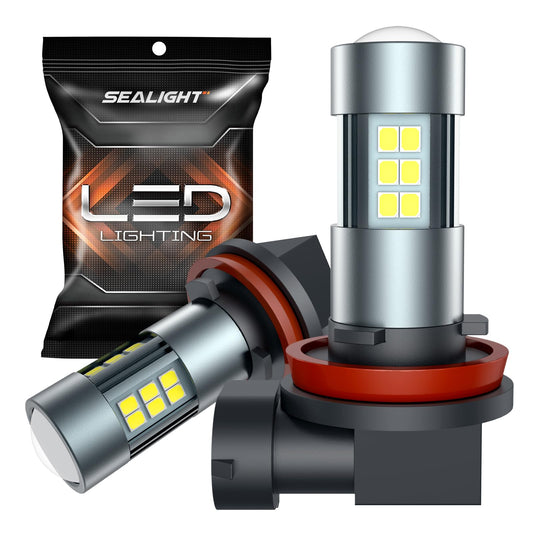 SEALIGHT H11/H8/H16 Bombillas LED Antiniebla 6000K 360° Iluminación Real 400% Más Brillo, Blanco, 2 Piezas
