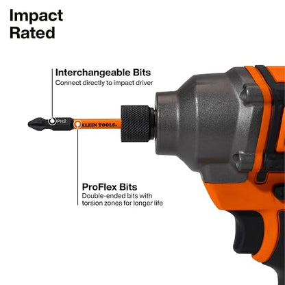 Klein Tools 32315HD Destornillador de matraca de múltiples puntas 15 en 1, clasificado por impacto, 7 puntas de zona de torsión ProFlex de doble extremo, tuerca de 1/4 pulgada, 8 piezas