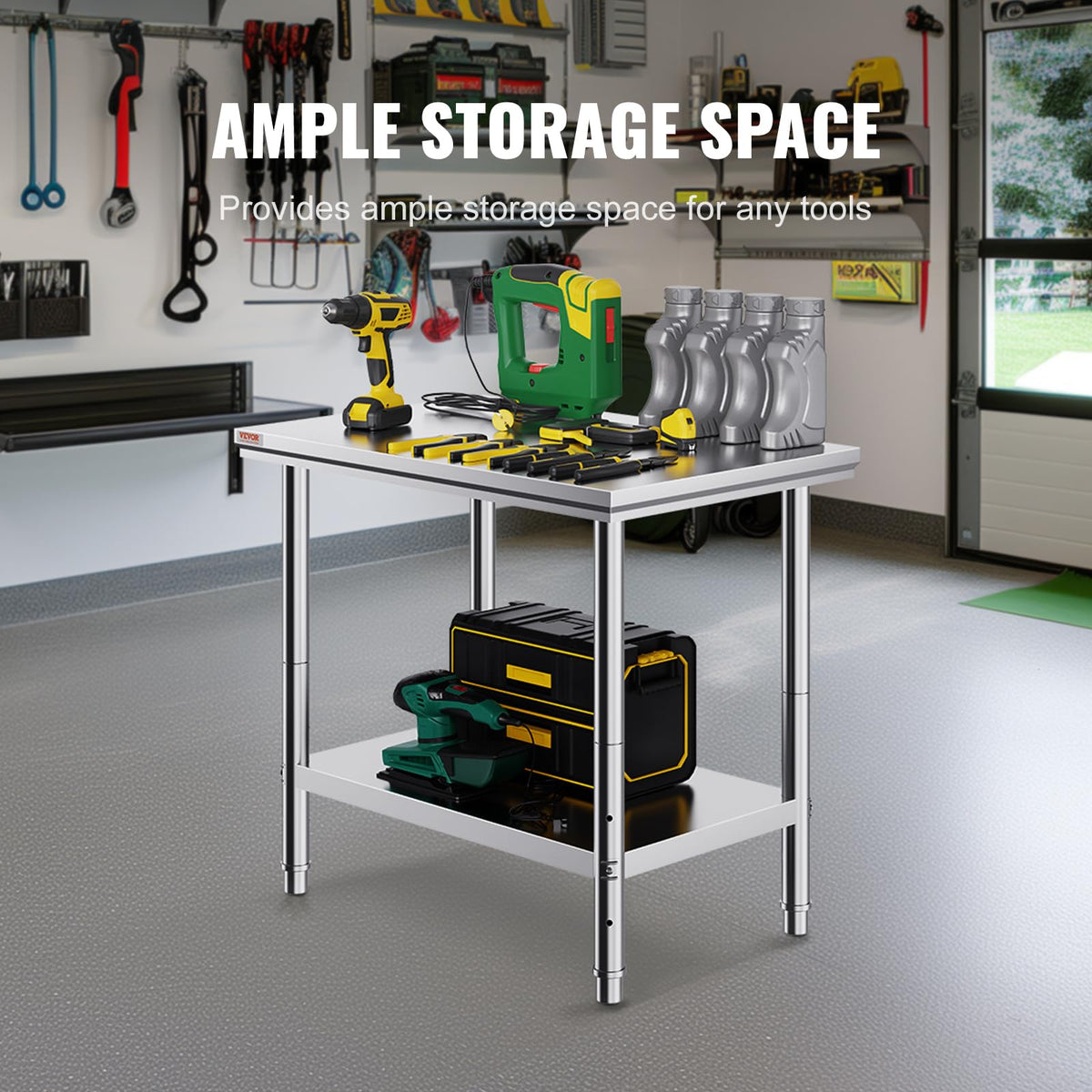 VEVOR - Mesa de Trabajo de Metal Resistente de Acero Inoxidable de 24 x 36 x 32 Pulgadas con Patas Ajustables para Restaurante, hogar y Hotel: Industrial y científico
