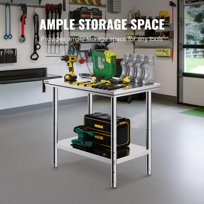 VEVOR - Mesa de Trabajo de Metal Resistente de Acero Inoxidable de 24 x 36 x 32 Pulgadas con Patas Ajustables para Restaurante, hogar y Hotel: Industrial y científico