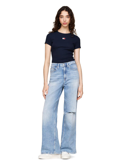 Tommy Jeans - Playera Estampada para Mujer con Detalle Bordado de Bandera