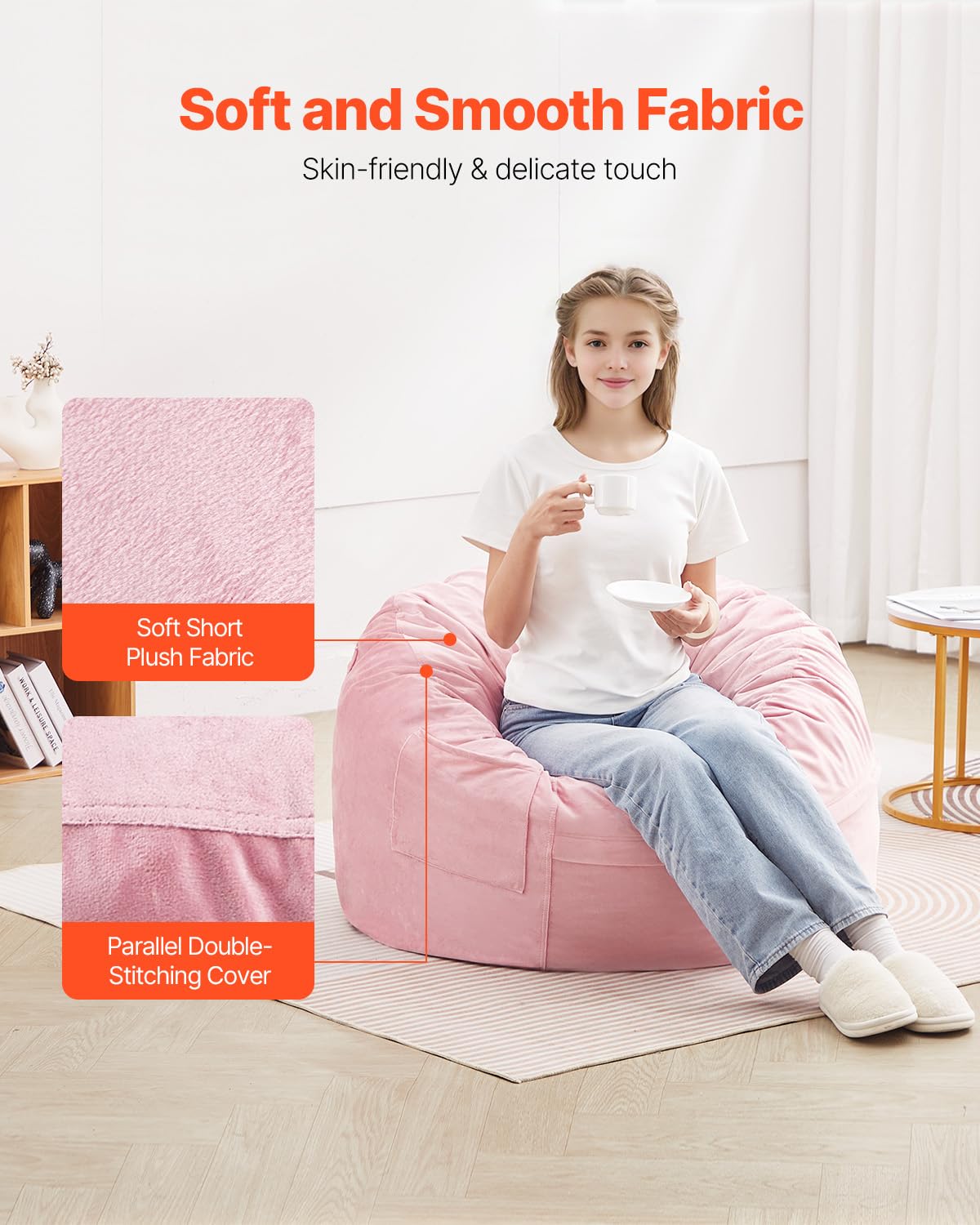 VEVOR - Puf Redondo de 3 pies con Funda extraíble y Lavable, Relleno de Espuma viscoelástica 25D con Terciopelo holandés Suave y Suave, puf para recámara o Sala de Juegos, Color Rosa
