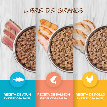Instinct Original Minced Cups, Alimento Húmedo para Gato, Mix de Sabores, Trozos en Caldo, 12 Piezas de 99g