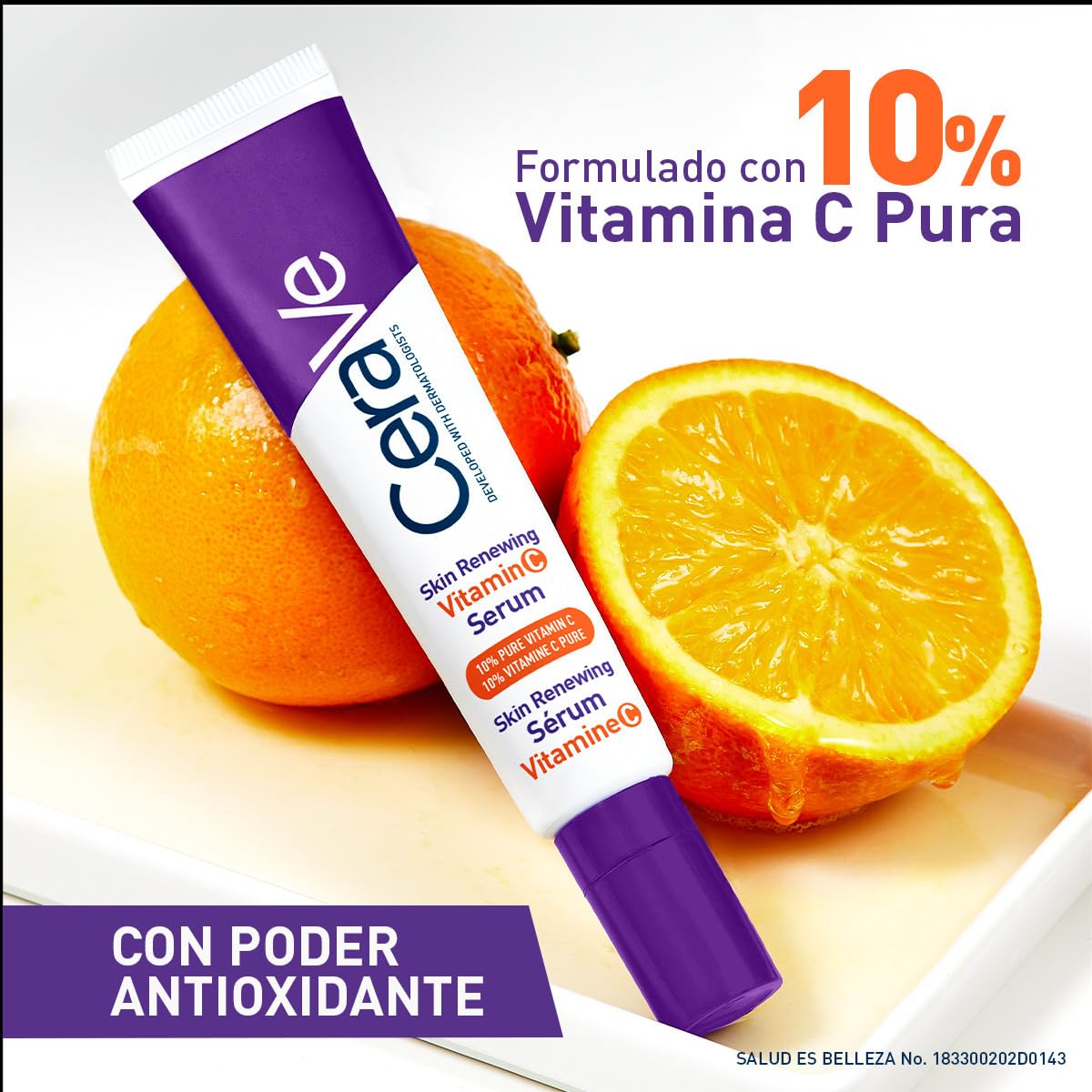CeraVe Skin Renewing Vitamina C Sérum Facial, Todo Tipo de Piel, 30 ml | Con 3 Ceramidas Esenciales y Ácido Hialurónico, ilumina la piel, unifica el tono y reduce la apariencia de líneas finas