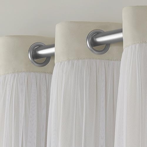 Exclusive Home Cortinas Catarina de Color Liso, con Capa Opaca y Transparente, par de Cortinas con Ojales en la Parte Superior, 52 x 108 cm., Arena, 52x108, 1