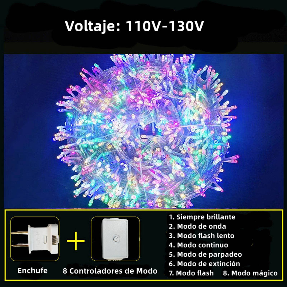 Luces Navideñas Series de Luces led - POWEROAK Luces de Navidad 10M 200LED con 8 modos de iluminación Guirnalda de Luces de Navidad para Navidad/Halloween(10M 200LED Multicolor)