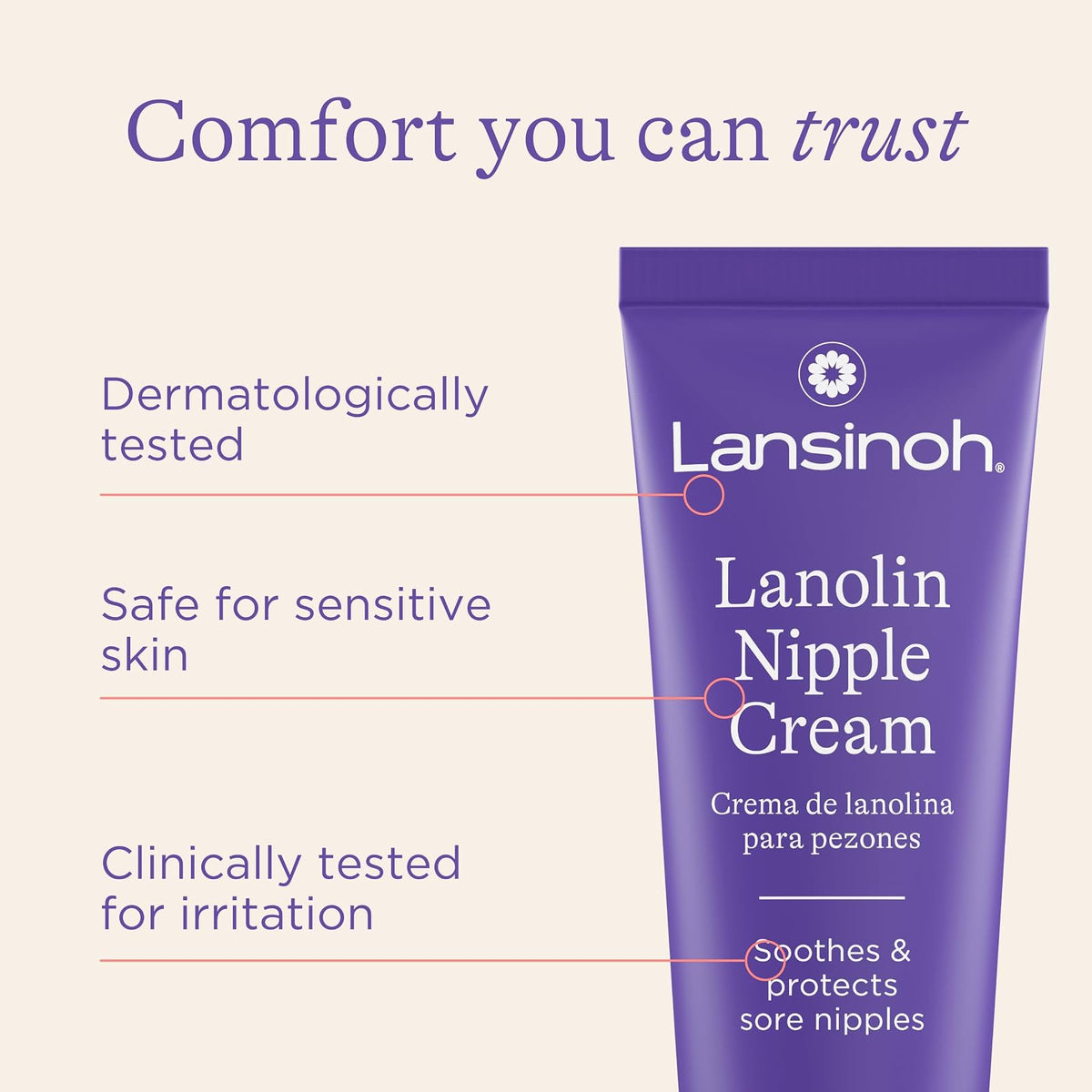 Lansinoh Crema Lanolina HPA para el Pezón, 40 ml, 100% Natural, Calma y Protege Pezones Agrietados y con Dolor, Multicolor