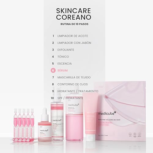 MEDICUBE PDRN Pink One Day Serum, 10 Ampolletas Faciales Monodosis con PDRN de Salmón, Colágeno, Glutatión y Elastina, Hidratación y Luminosidad, 1.5 ml c/u