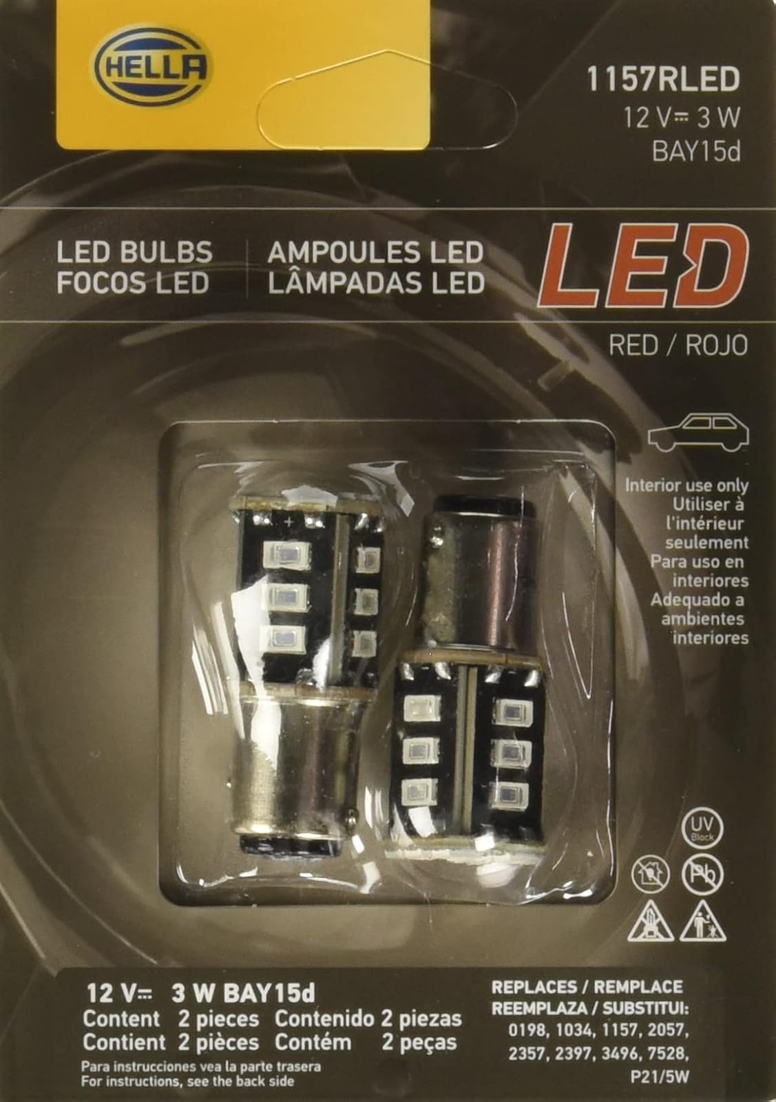 Hella 358250062 Set de 2 Focos Mini LED 1157 Luz Roja de 6000K para Uso Exterior 12V 3W