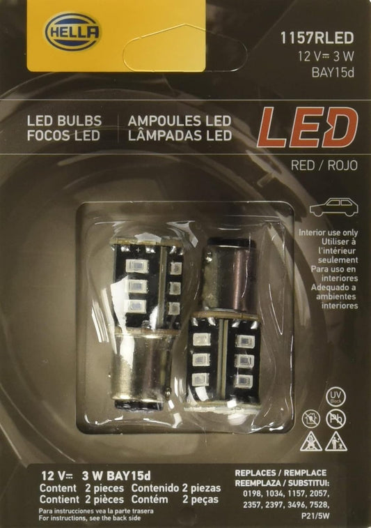 Hella 358250062 Set de 2 Focos Mini LED 1157 Luz Roja de 6000K para Uso Exterior 12V 3W