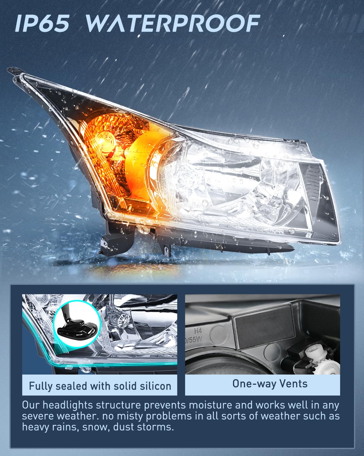 Nilight NA651 Conjunto de Faros Delanteros para Chevy Cruze 2011-2016, Carcasa Cromada, Reflector Transparente