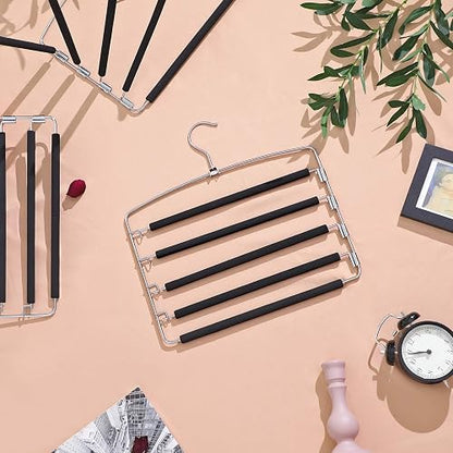SONGMICS Perchas para Pantalones , Juego de 3, Metal, Ahorran Espacio, Estable con Acolchado Antideslizante, Barras de Columpio, para 5 Vaqueros Cada Una, Traje, Bufandas, Corbatas MCRI041BK