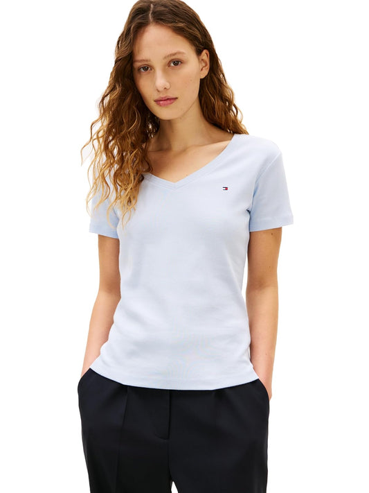 Tommy Hilfiger - Camiseta básica de algodón con Cuello en V para Mujer
