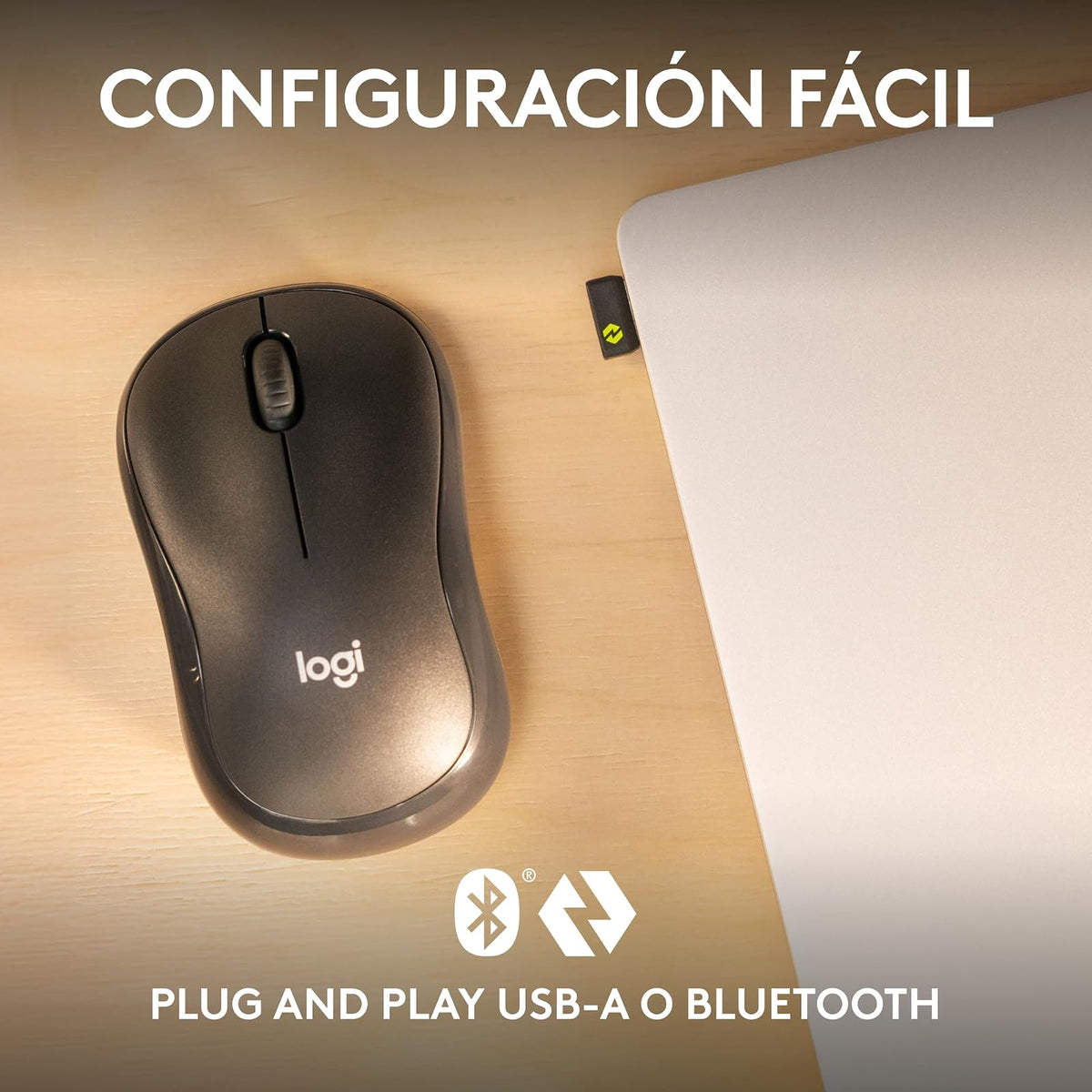 Logitech M240 for Business, Mouse inalámbrico silencioso, Receptor USB Logi Bolt Seguro, Bluetooth, certificación Global para Windows, Mac, Chrome, Linux, iPadOS, Android - Grafito