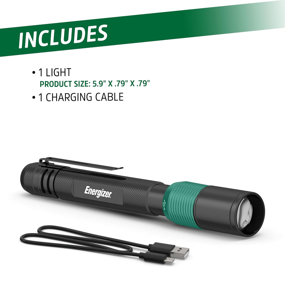 Linterna de Bolígrafo Energizer X-400 Recargable, Lápiz de Luz Brillante Resistente al Agua IPX4, Ligera y Duradera, Linterna Recargable, Cable de Carga USB Incluido
