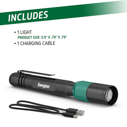 Linterna de Bolígrafo Energizer X-400 Recargable, Lápiz de Luz Brillante Resistente al Agua IPX4, Ligera y Duradera, Linterna Recargable, Cable de Carga USB Incluido