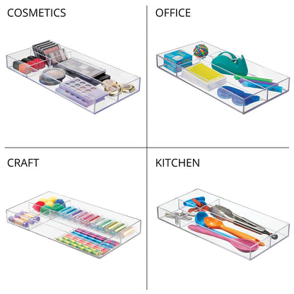InterDesign 40850 Clarity Cosmetic Drawer Organizer for Vanity Cabinet to Hold Makeup, Beauty Products, Clear, 8 x 16 x 2