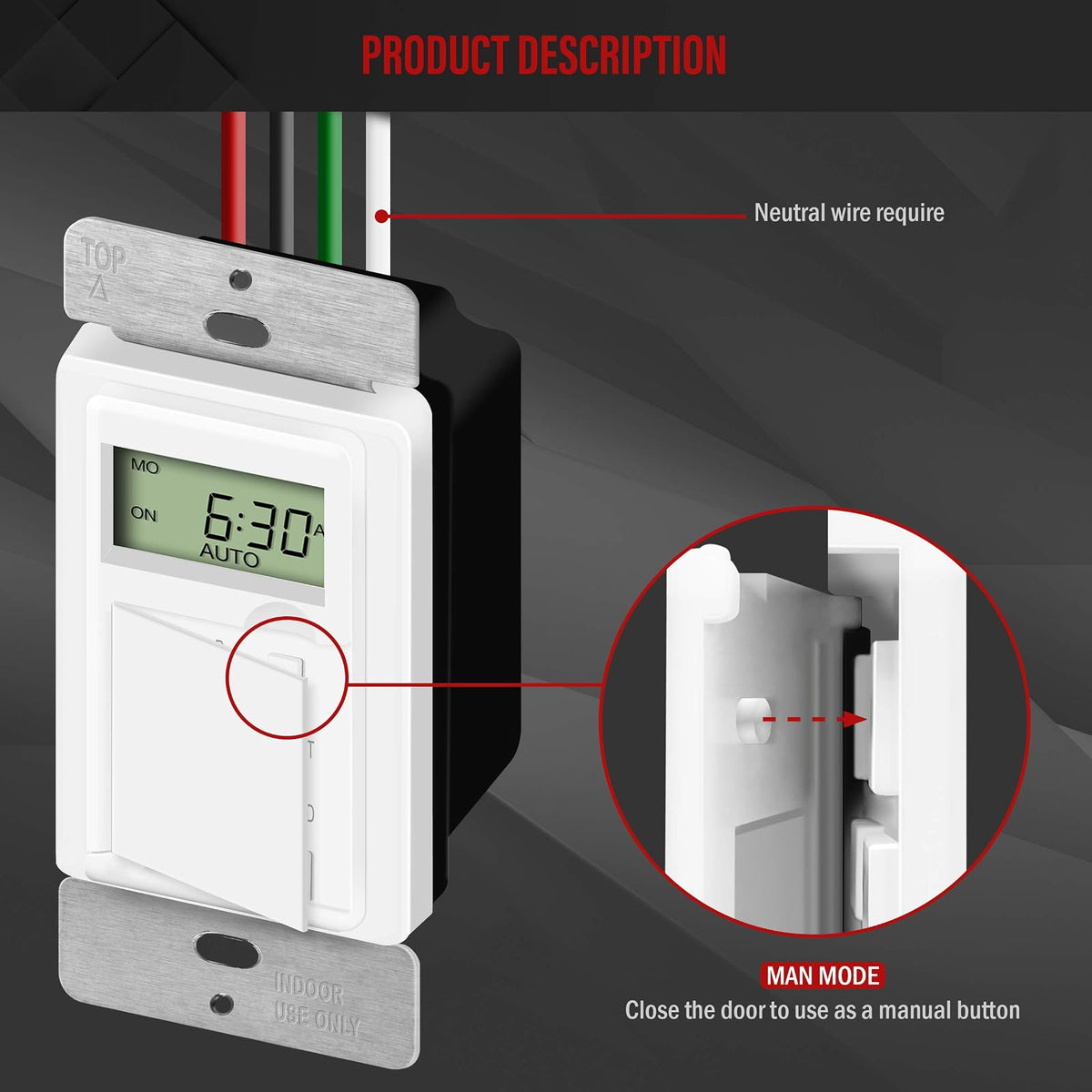 Enerlites HET01-C Programmable Timer Switch Digital Timer Switch for Lights, Fans, Motors, Timer in wall, 7-Day 18 ON/OFF Timer Settings, 2PCS. NEUTRAL WIRE REQUIRED, White